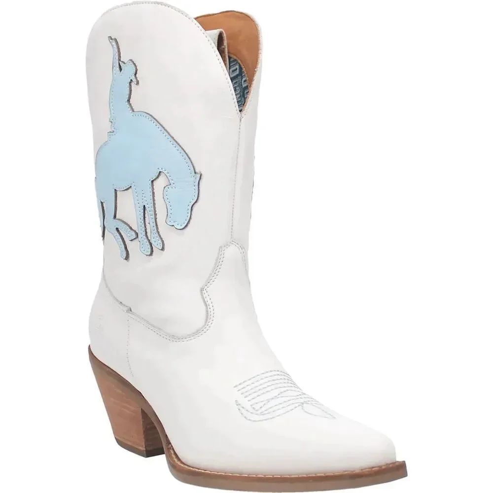 Dingo Women’s Blue White Leather Let 'Er Buck DI945WH Western Cowboy Boots 9 M